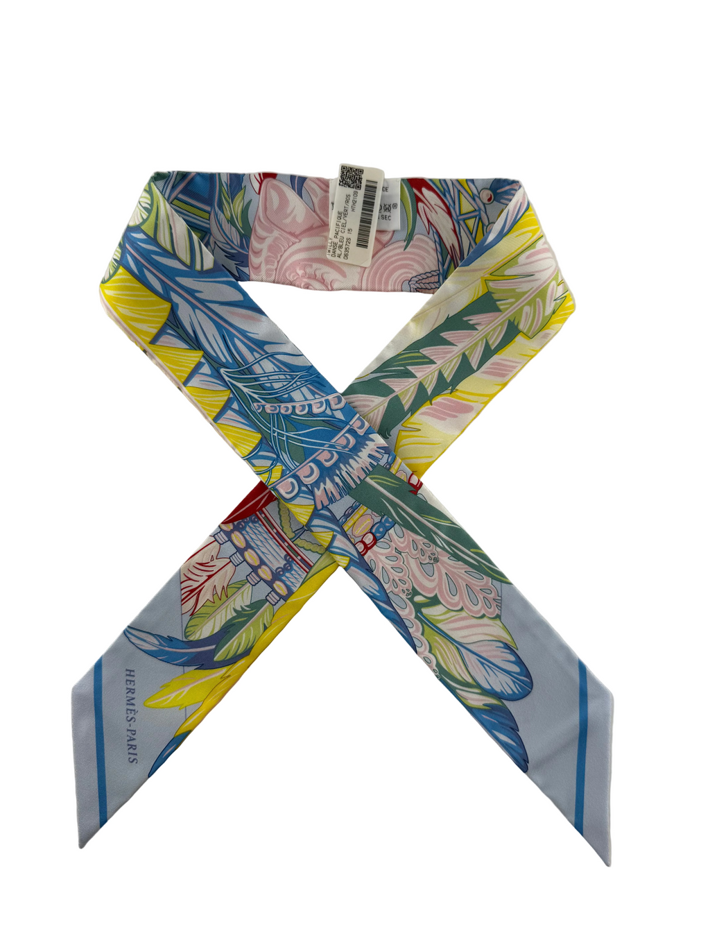 Hermes Danse Pacifique Bleu Ciel / Vert / Rose Silk Twilly Scarf