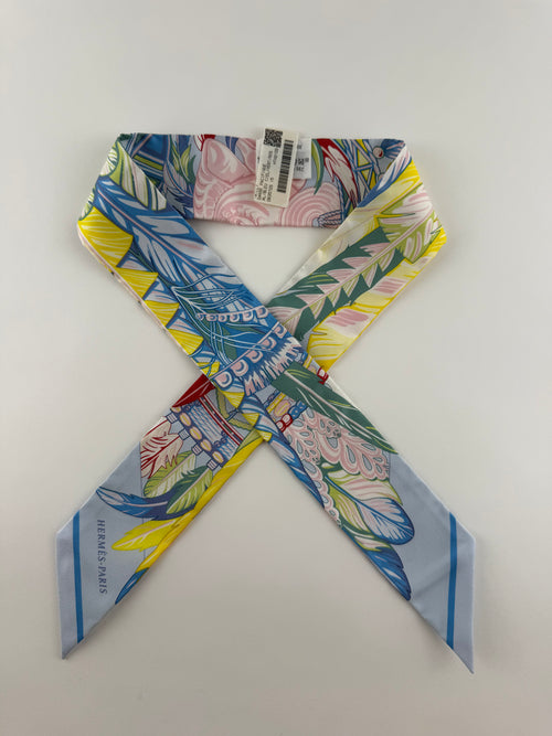 Hermes Danse Pacifique Bleu Ciel / Vert / Rose Silk Twilly Scarf