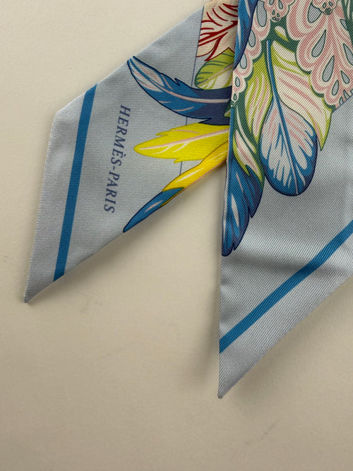 Hermes Danse Pacifique Bleu Ciel / Vert / Rose Silk Twilly Scarf