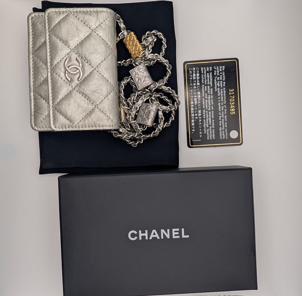 Chanel Metallic Silver Quilted Mini Bag with Limited Edition Charms