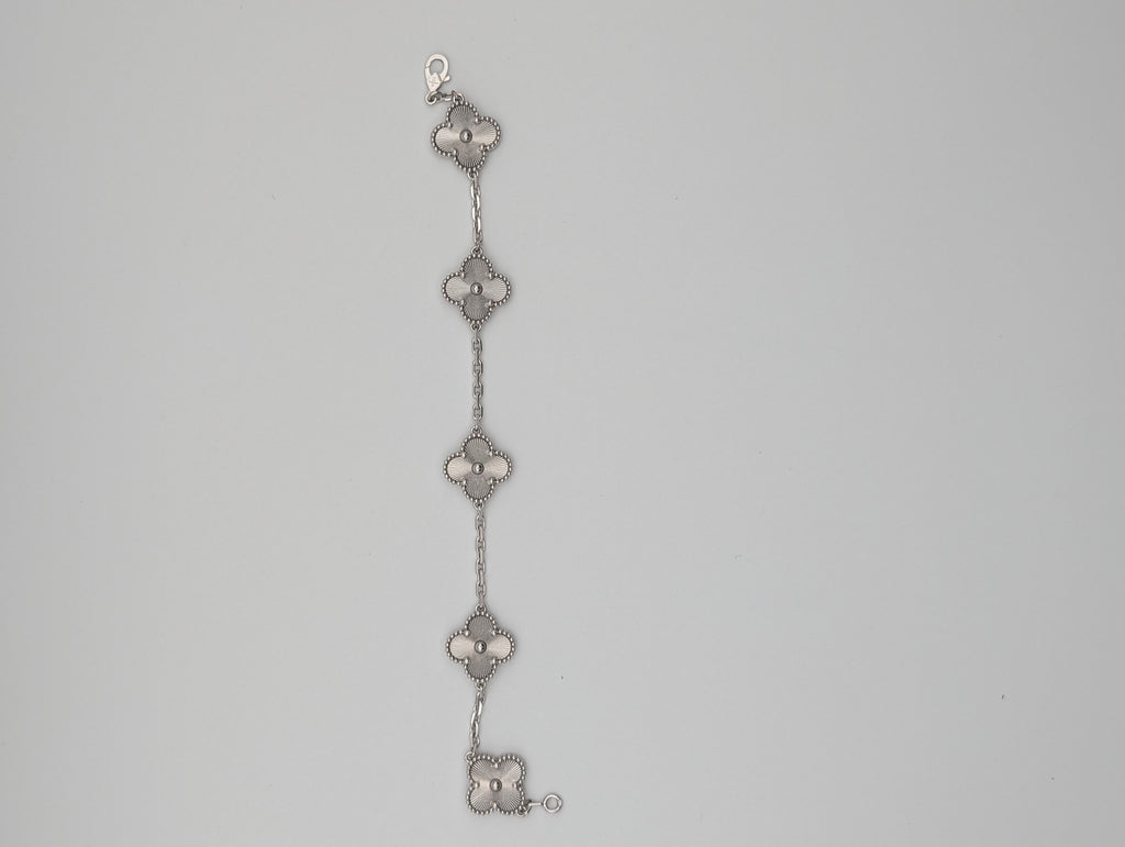 Van Cleef & Arpels Vintage Alhambra 5-Motif Bracelet - Guilloché White Gold