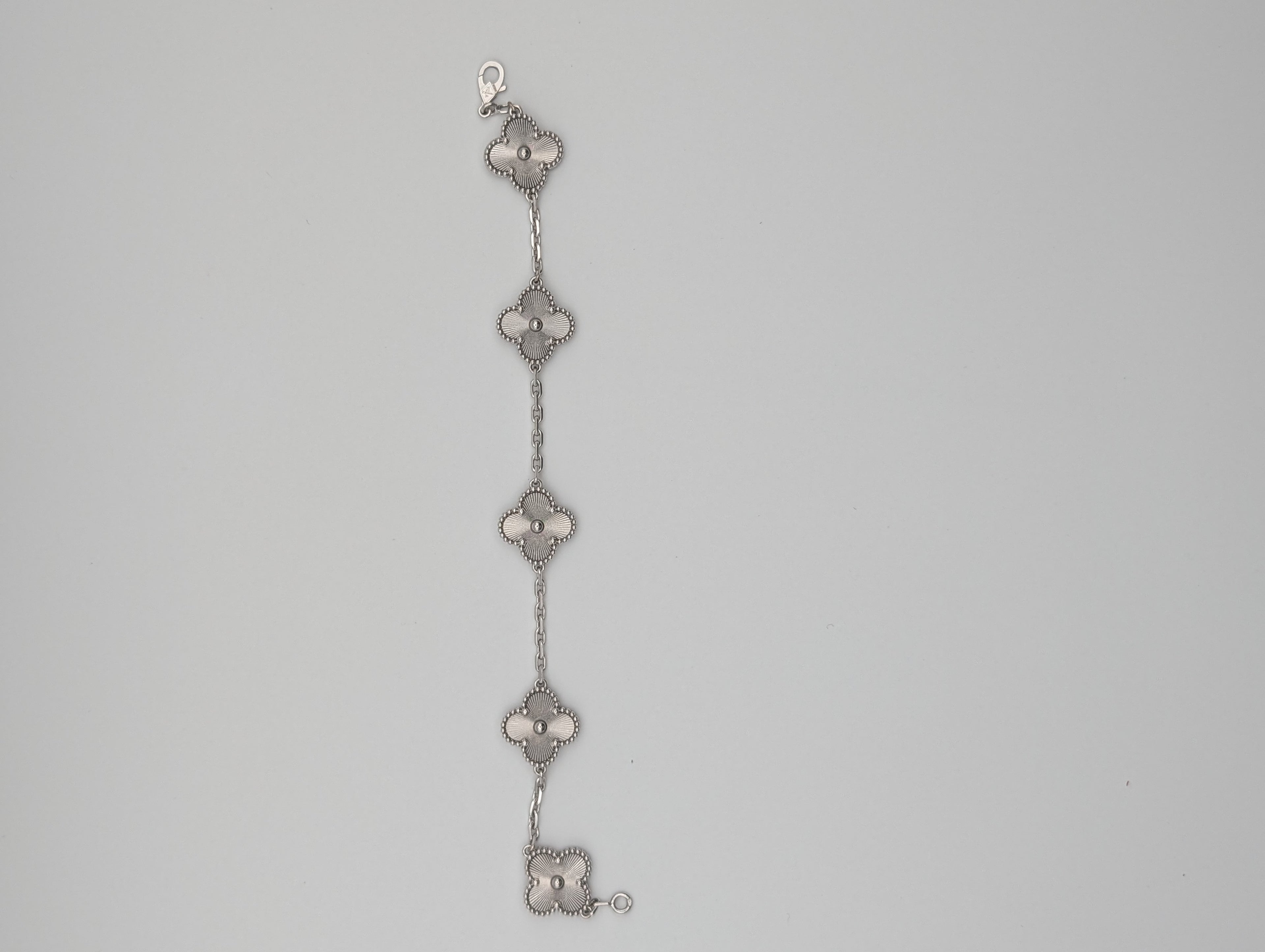 Van Cleef & Arpels Vintage Alhambra 5-Motif Bracelet - Guilloché White Gold