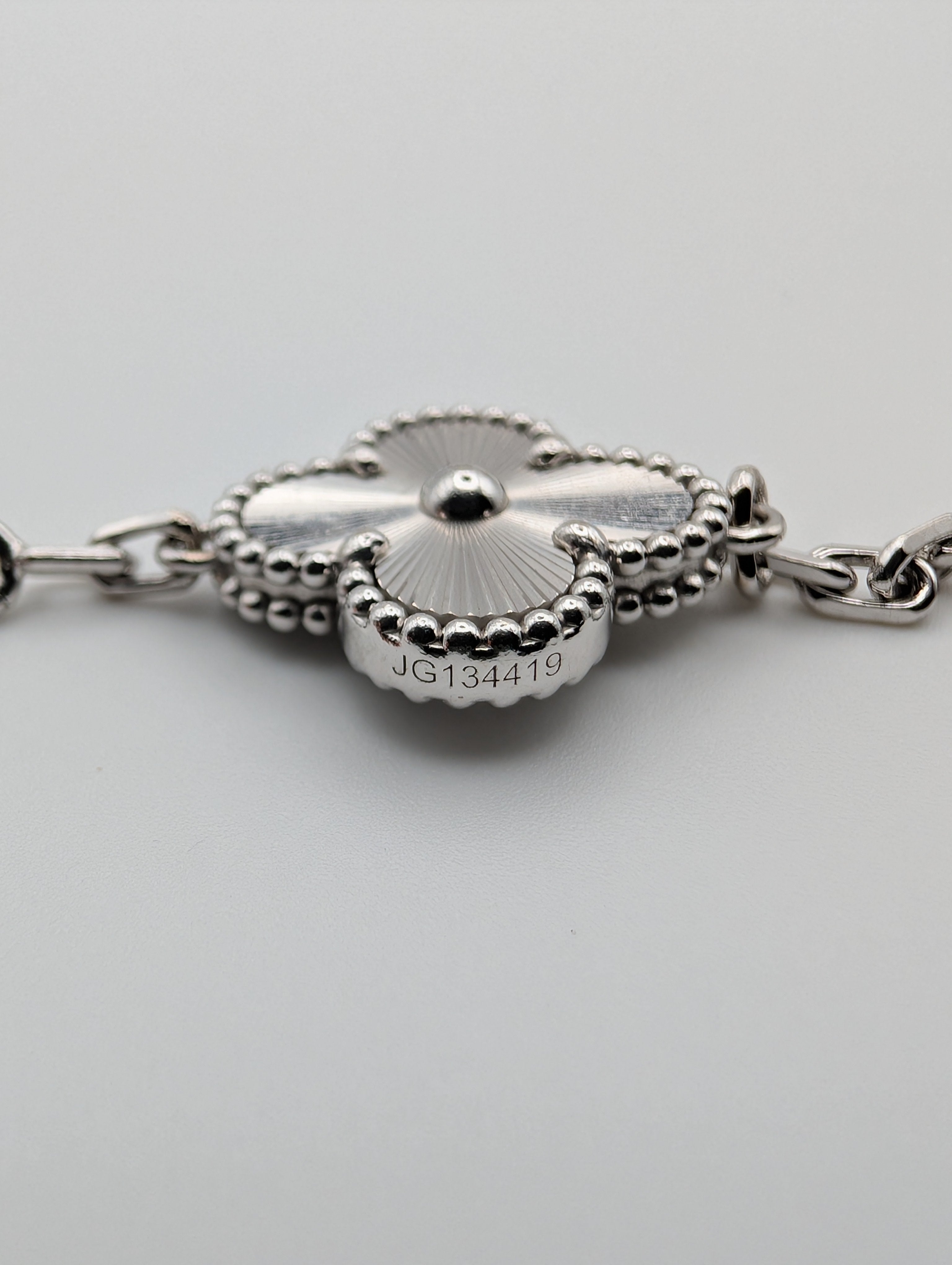 Van Cleef & Arpels Vintage Alhambra 5-Motif Bracelet - Guilloché White Gold