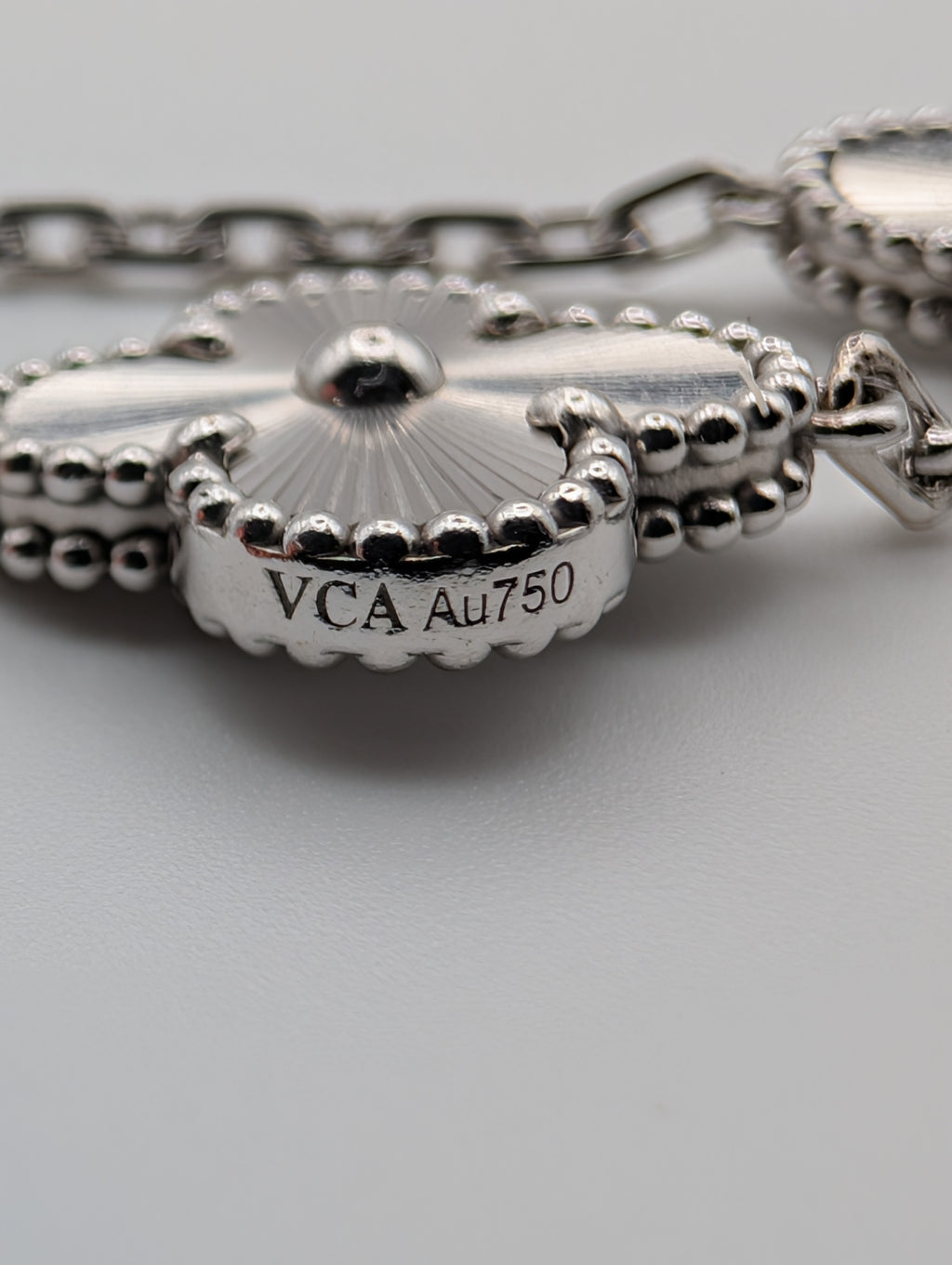 Van Cleef & Arpels Vintage Alhambra 5-Motif Bracelet - Guilloché White Gold