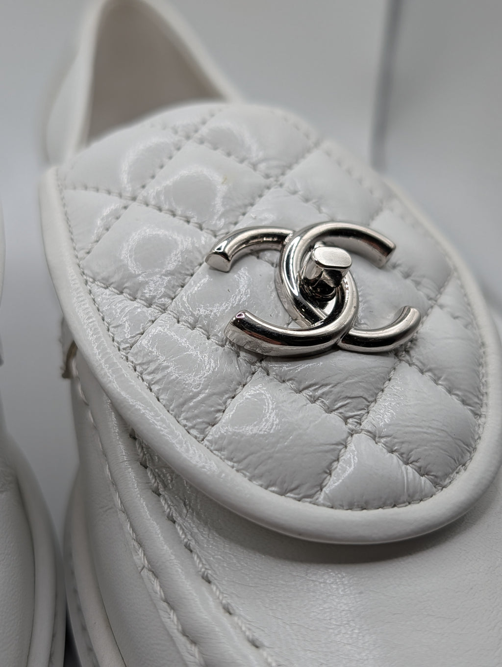 Chanel Quilted CC Loafers White Lambskin